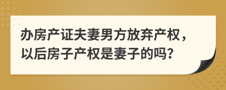 办房产证夫妻男方放弃产权，以后房子产权是妻子的吗？