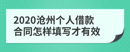 2020沧州个人借款合同怎样填写才有效