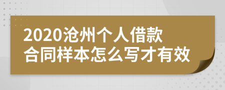 2020沧州个人借款合同样本怎么写才有效