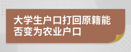 大学生户口打回原籍能否变为农业户口