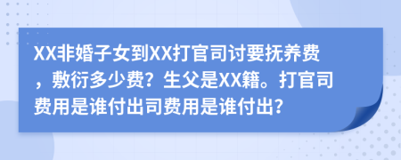 XX非婚子女到XX打官司讨要抚养费，敷衍多少费？生父是XX籍。打官司费用是谁付出司费用是谁付出？