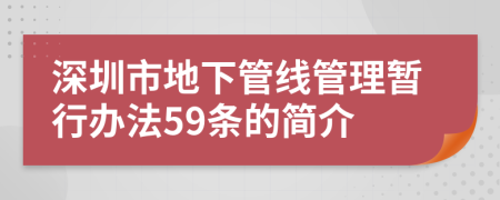 深圳市地下管线管理暂行办法59条的简介