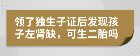 领了独生子证后发现孩子左肾缺，可生二胎吗