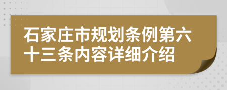 石家庄市规划条例第六十三条内容详细介绍