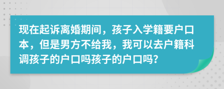 现在起诉离婚期间，孩子入学籍要户口本，但是男方不给我，我可以去户籍科调孩子的户口吗孩子的户口吗？