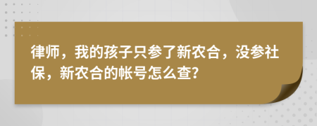 律师，我的孩子只参了新农合，没参社保，新农合的帐号怎么查？