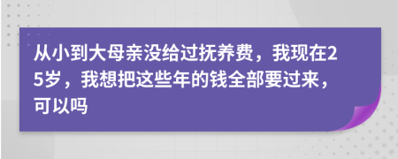 从小到大母亲没给过抚养费，我现在25岁，我想把这些年的钱全部要过来，可以吗