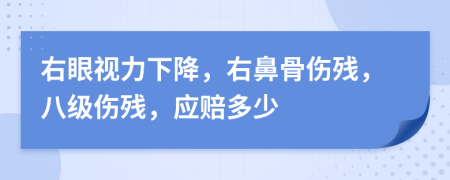 右眼视力下降，右鼻骨伤残，八级伤残，应赔多少