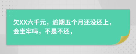 欠XX六千元，逾期五个月还没还上，会坐牢吗，不是不还，