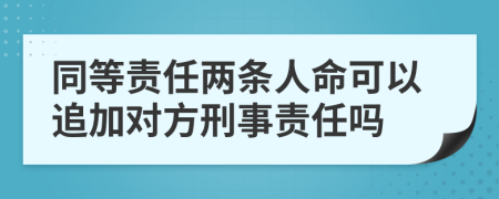 同等责任两条人命可以追加对方刑事责任吗