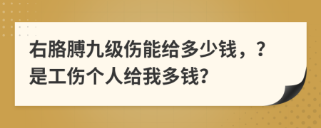 右胳膊九级伤能给多少钱，？是工伤个人给我多钱？