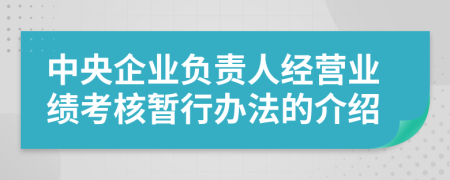 中央企业负责人经营业绩考核暂行办法的介绍