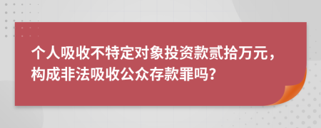 个人吸收不特定对象投资款贰拾万元，构成非法吸收公众存款罪吗？