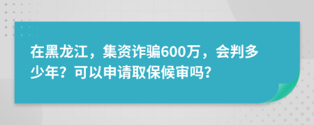 在黑龙江，集资诈骗600万，会判多少年？可以申请取保候审吗？