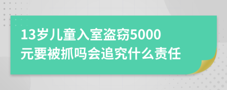 13岁儿童入室盗窃5000元要被抓吗会追究什么责任