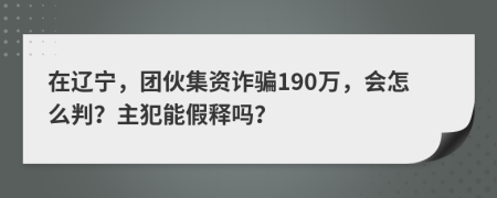 在辽宁，团伙集资诈骗190万，会怎么判？主犯能假释吗？