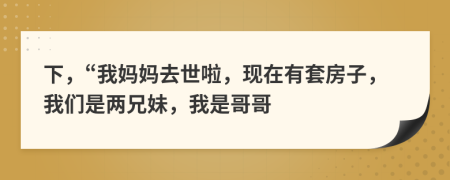 下，“我妈妈去世啦，现在有套房子，我们是两兄妹，我是哥哥