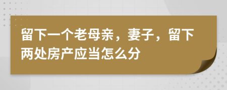 留下一个老母亲，妻子，留下两处房产应当怎么分