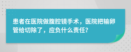 患者在医院做腹腔镜手术，医院把输卵管给切除了，应负什么责任？