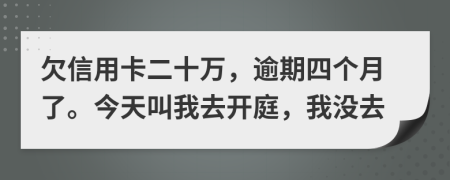 欠信用卡二十万，逾期四个月了。今天叫我去开庭，我没去