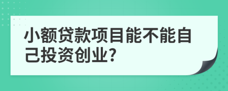 小额贷款项目能不能自己投资创业?