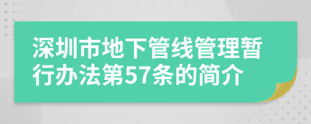 深圳市地下管线管理暂行办法第57条的简介