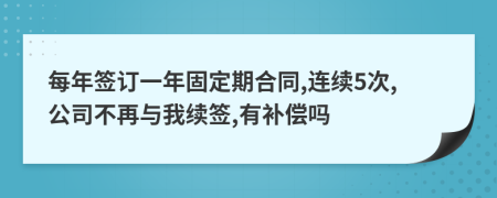 每年签订一年固定期合同,连续5次,公司不再与我续签,有补偿吗