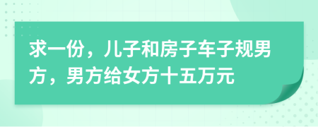 求一份，儿子和房子车子规男方，男方给女方十五万元