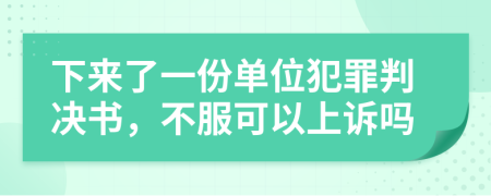 下来了一份单位犯罪判决书，不服可以上诉吗