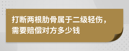 打断两根肋骨属于二级轻伤，需要赔偿对方多少钱