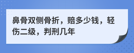 鼻骨双侧骨折，赔多少钱，轻伤二级，判刑几年