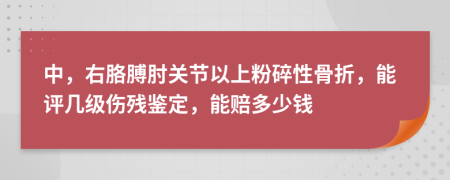 中，右胳膊肘关节以上粉碎性骨折，能评几级伤残鉴定，能赔多少钱