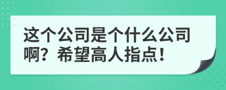 这个公司是个什么公司啊？希望高人指点！