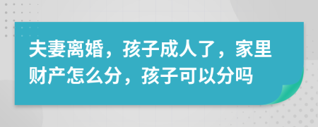 夫妻离婚，孩子成人了，家里财产怎么分，孩子可以分吗