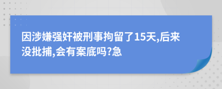 因涉嫌强奸被刑事拘留了15天,后来没批捕,会有案底吗?急