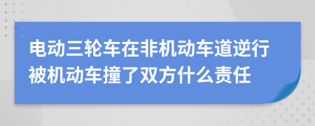 电动三轮车在非机动车道逆行被机动车撞了双方什么责任