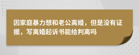 因家庭暴力想和老公离婚，但是没有证据，写离婚起诉书能给判离吗