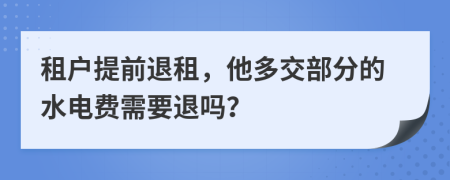 租户提前退租，他多交部分的水电费需要退吗？