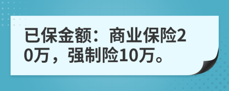 已保金额：商业保险20万，强制险10万。