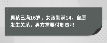 男孩已满16岁，女孩刚满14，自愿发生关系，男方需要付职责吗