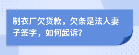 制衣厂欠货款，欠条是法人妻子签字，如何起诉？