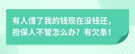 有人借了我的钱现在没钱还，担保人不管怎么办？有欠条！