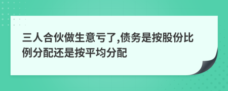 三人合伙做生意亏了,债务是按股份比例分配还是按平均分配