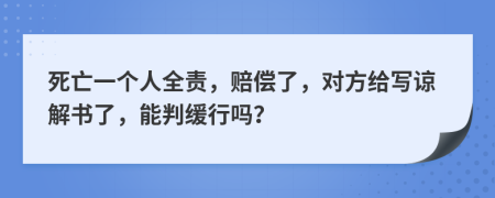 死亡一个人全责，赔偿了，对方给写谅解书了，能判缓行吗？