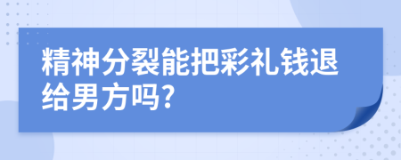 精神分裂能把彩礼钱退给男方吗?