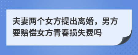 夫妻两个女方提出离婚，男方要赔偿女方青春损失费吗