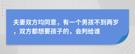 夫妻双方均同意，有一个男孩不到两岁，双方都想要孩子的，会判给谁