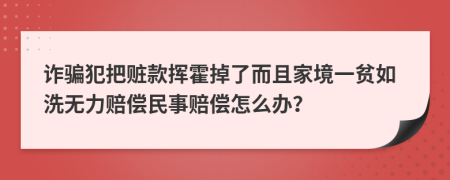 诈骗犯把赃款挥霍掉了而且家境一贫如洗无力赔偿民事赔偿怎么办？