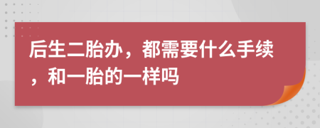 后生二胎办，都需要什么手续，和一胎的一样吗