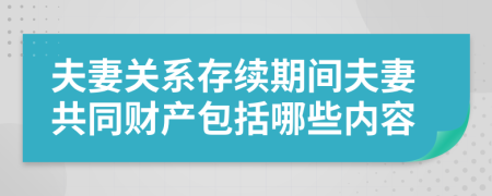 夫妻关系存续期间夫妻共同财产包括哪些内容